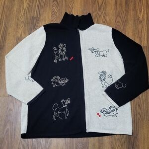 TanJay Vintage Dog Embroidered Knit Full Zip Cardigan Jacket Women’s Large C50